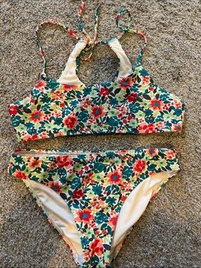 Girls O’Nell Floral Two-Piece Swim Set - Teal & Coral